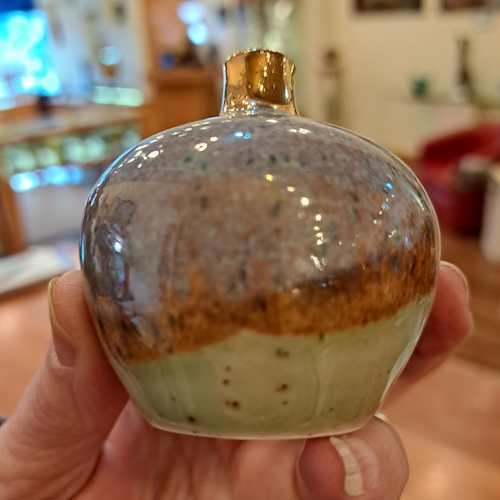  JP-010 Pottery Handmade Miniature Vase Gold, Gray-Blue, Brown, Moss $68 at Hunter Wolff Gallery